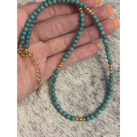 Native American Gold Over Sterling Navajo Pearl Turquoise Round Necklace 16”-18” - Picture 9 of 12